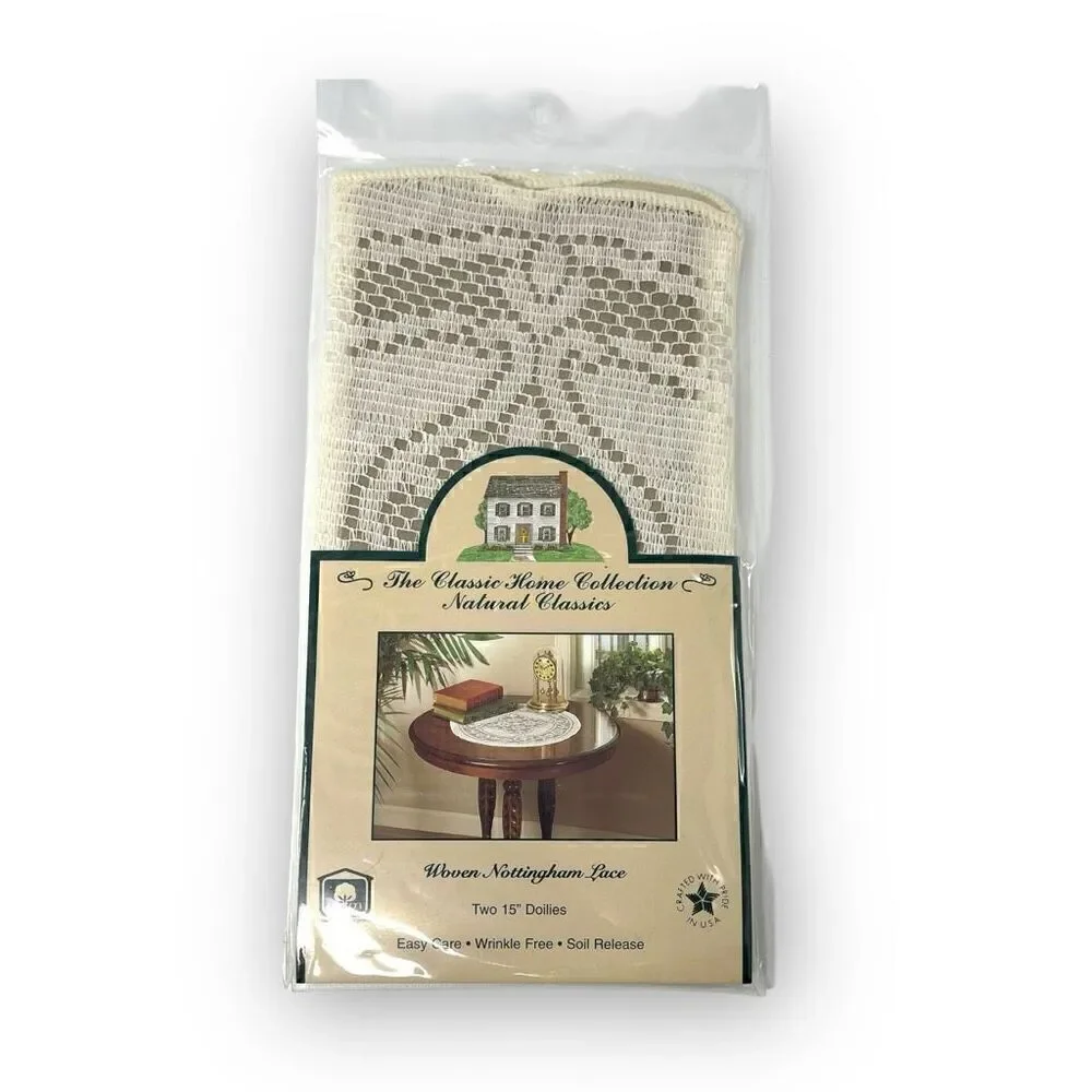 Scranton Lace Company Woven Nottingham Ivory Lace 15 Round Doilies USA Lot of 10